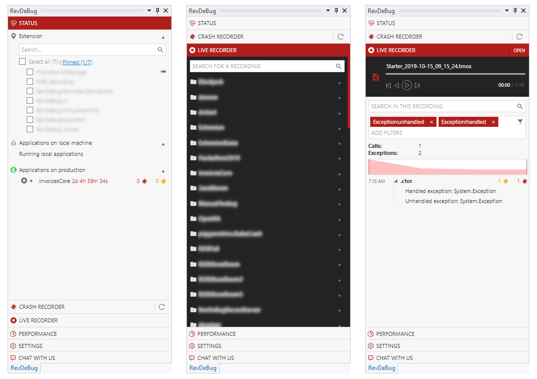 RevDeBug accordion interface