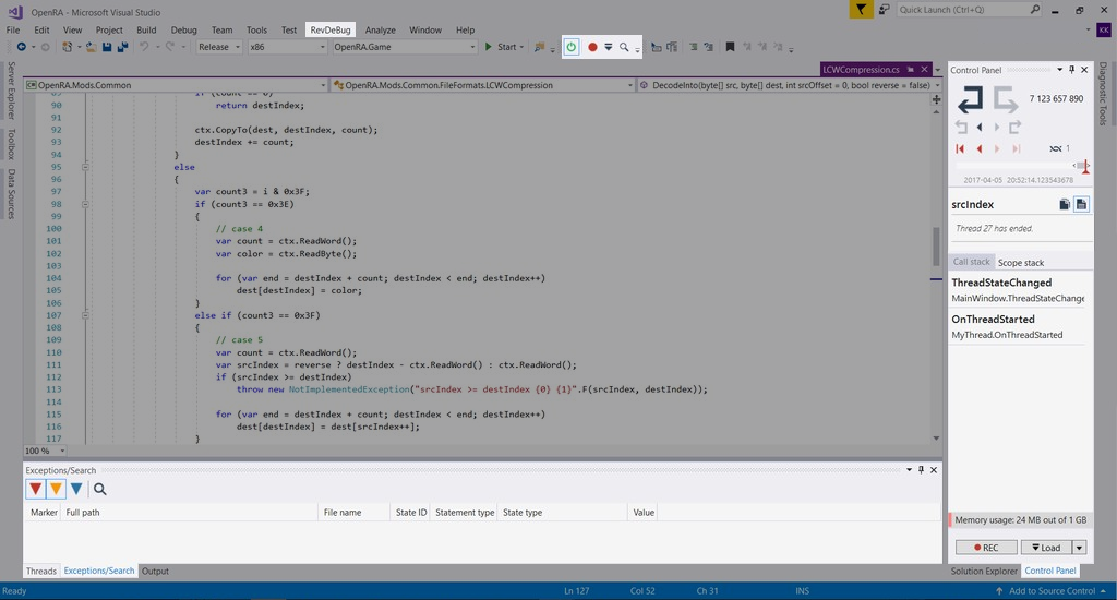 RevDeBug panel with highlighted usability issues