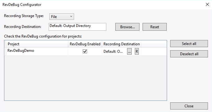 Recording configurator view