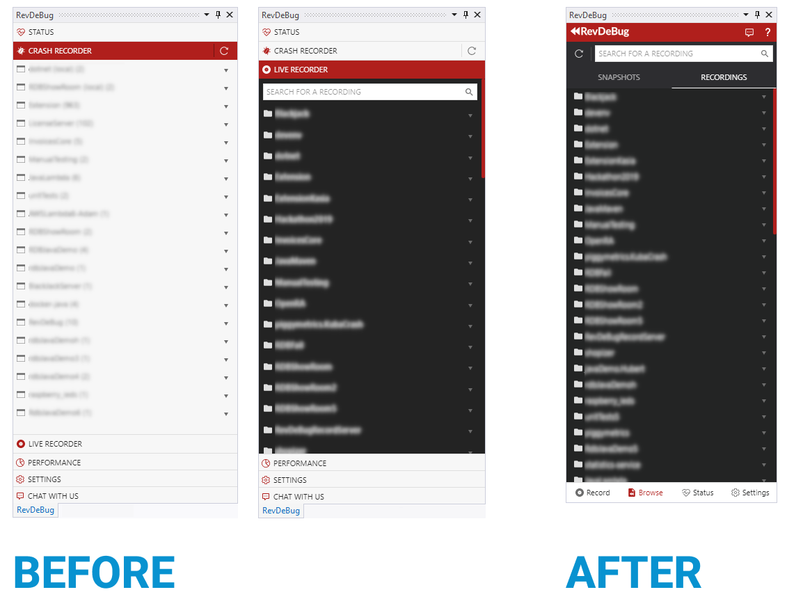 RevDeBug recordings and navigation