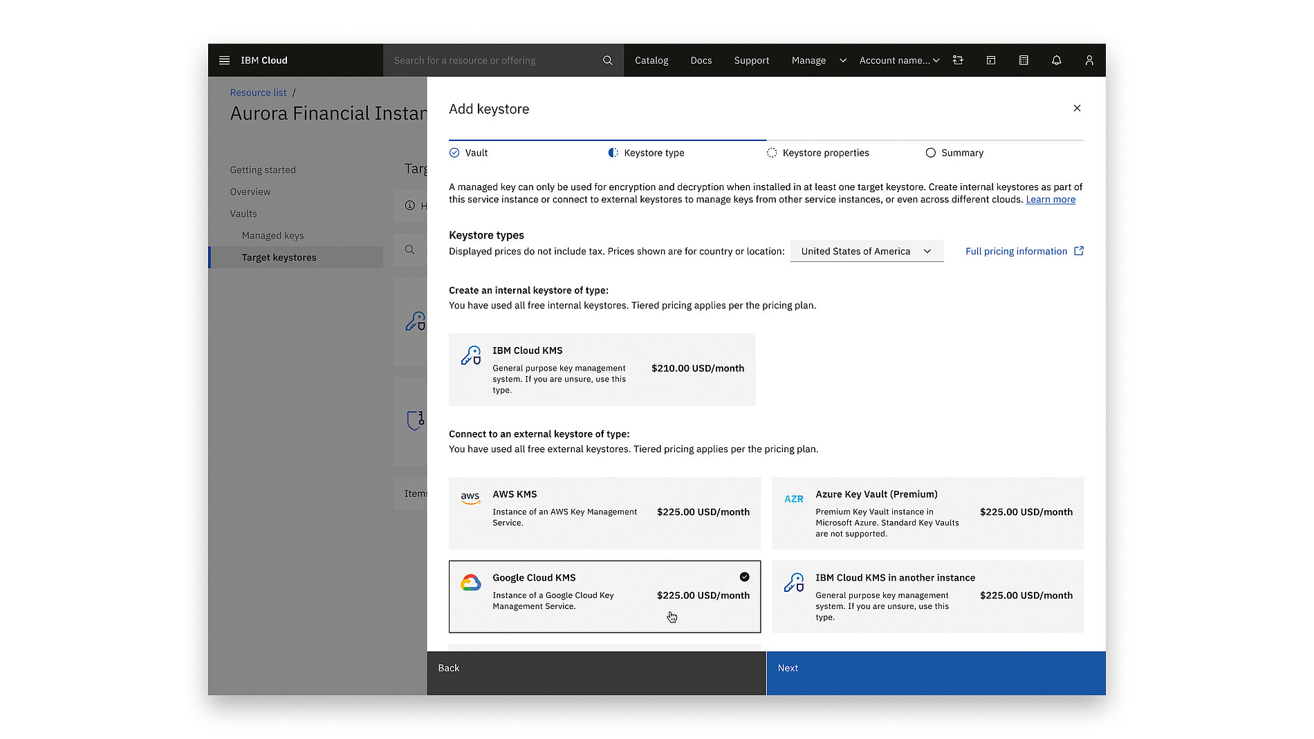 Cloud key management screenshot